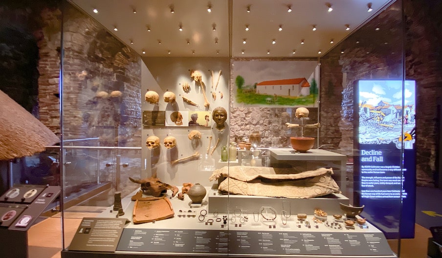A display of Roman Burial items at Colchester Castle